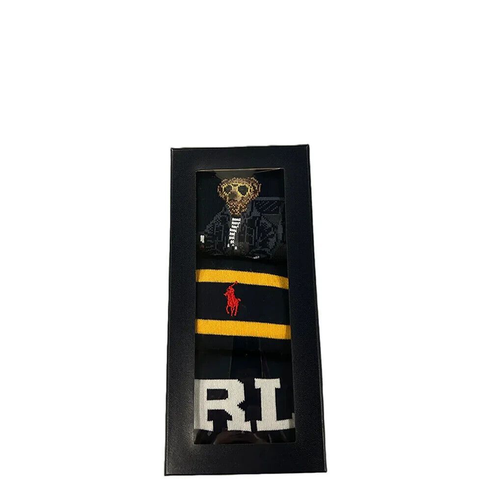 NWT NIP polo ralph lauren MEN'S CREW SOCK 10-13 ASSORTED BEAR 3 PACK GIFT SET